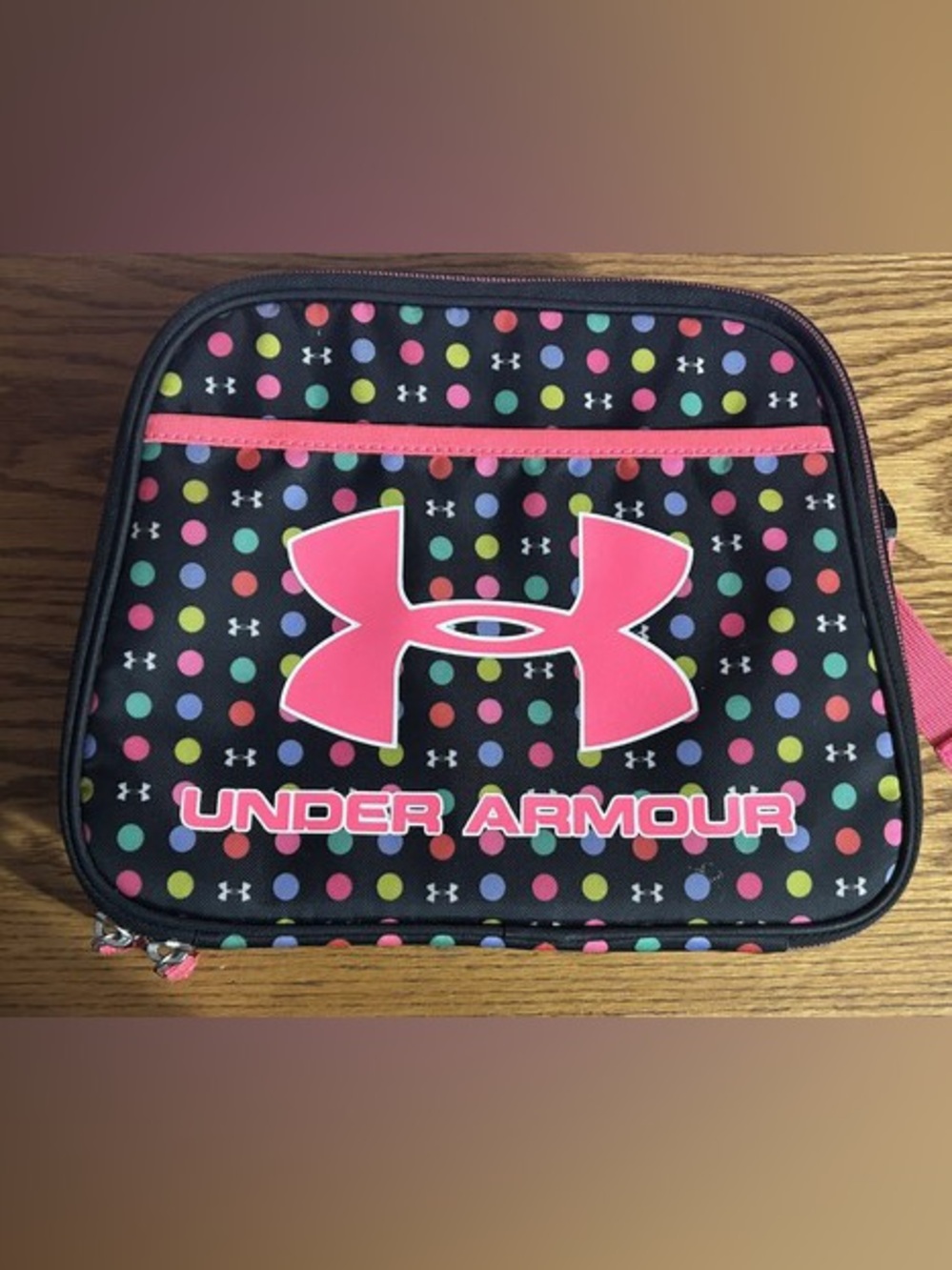 Under Armour Black Polka Dot Lunch Tote with Pink Logo